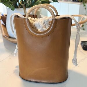 Zara Brown Tan Leather Bucket Handheld Bag